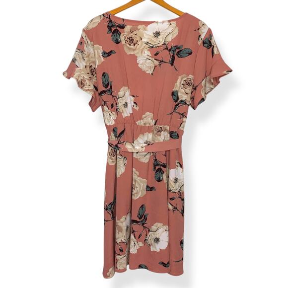 3/$20 NWOT Shein plus size pink floral print tie belt ruffle sleeve dress SZ 3X - Picture 2 of 9